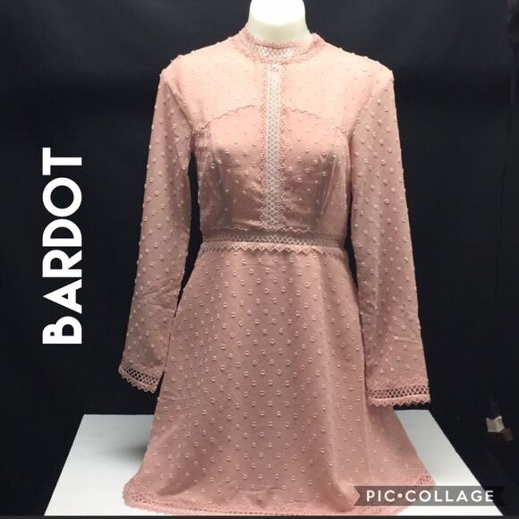 New BARDOT Long Sleeve Cherie Lace Trim Dress - Picture 1 of 9